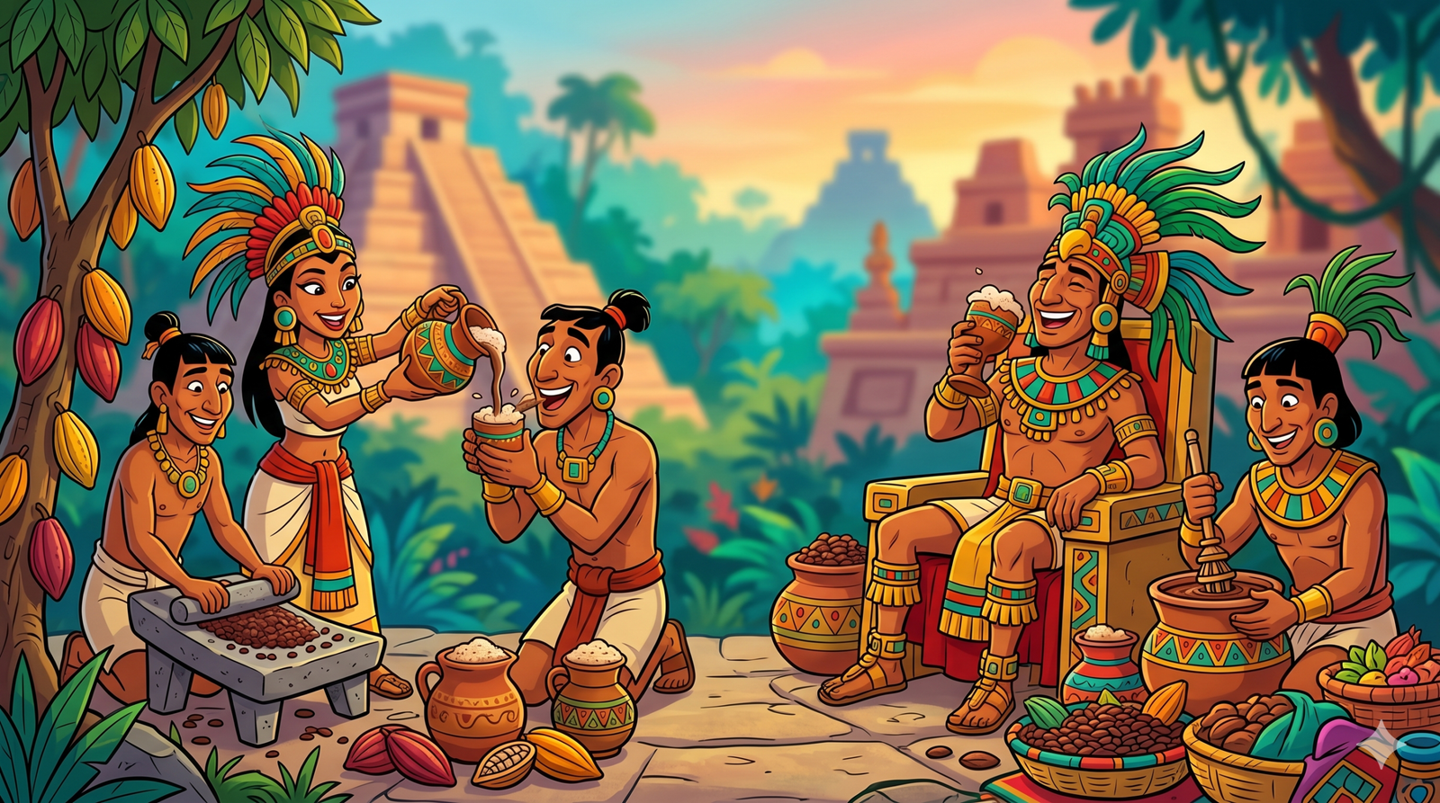 Ancient people preparing a cacao drink