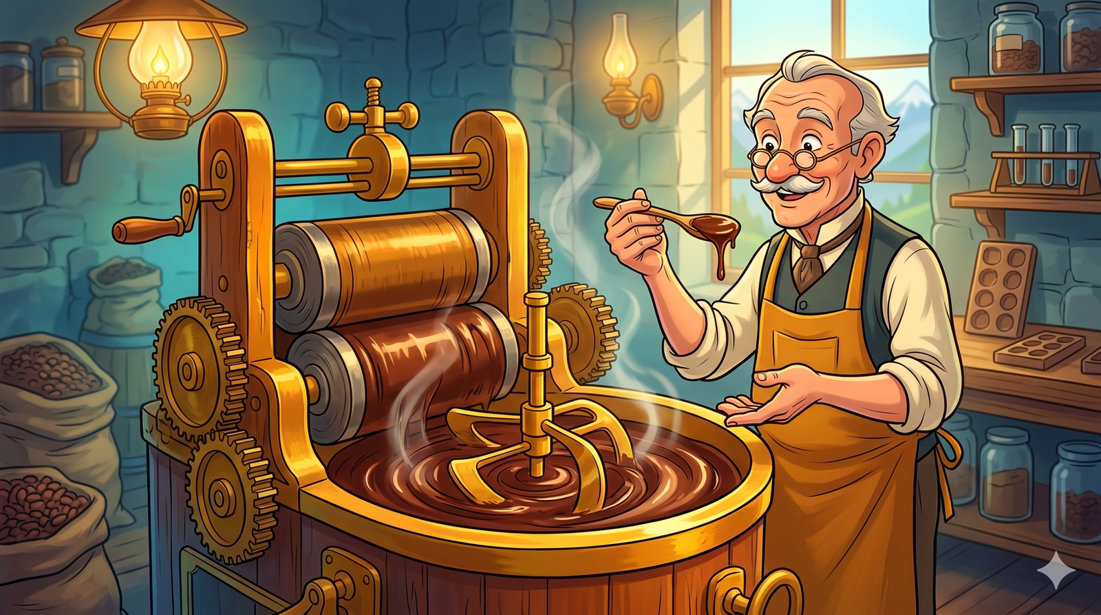 Rodolphe Lindt developing the conching process