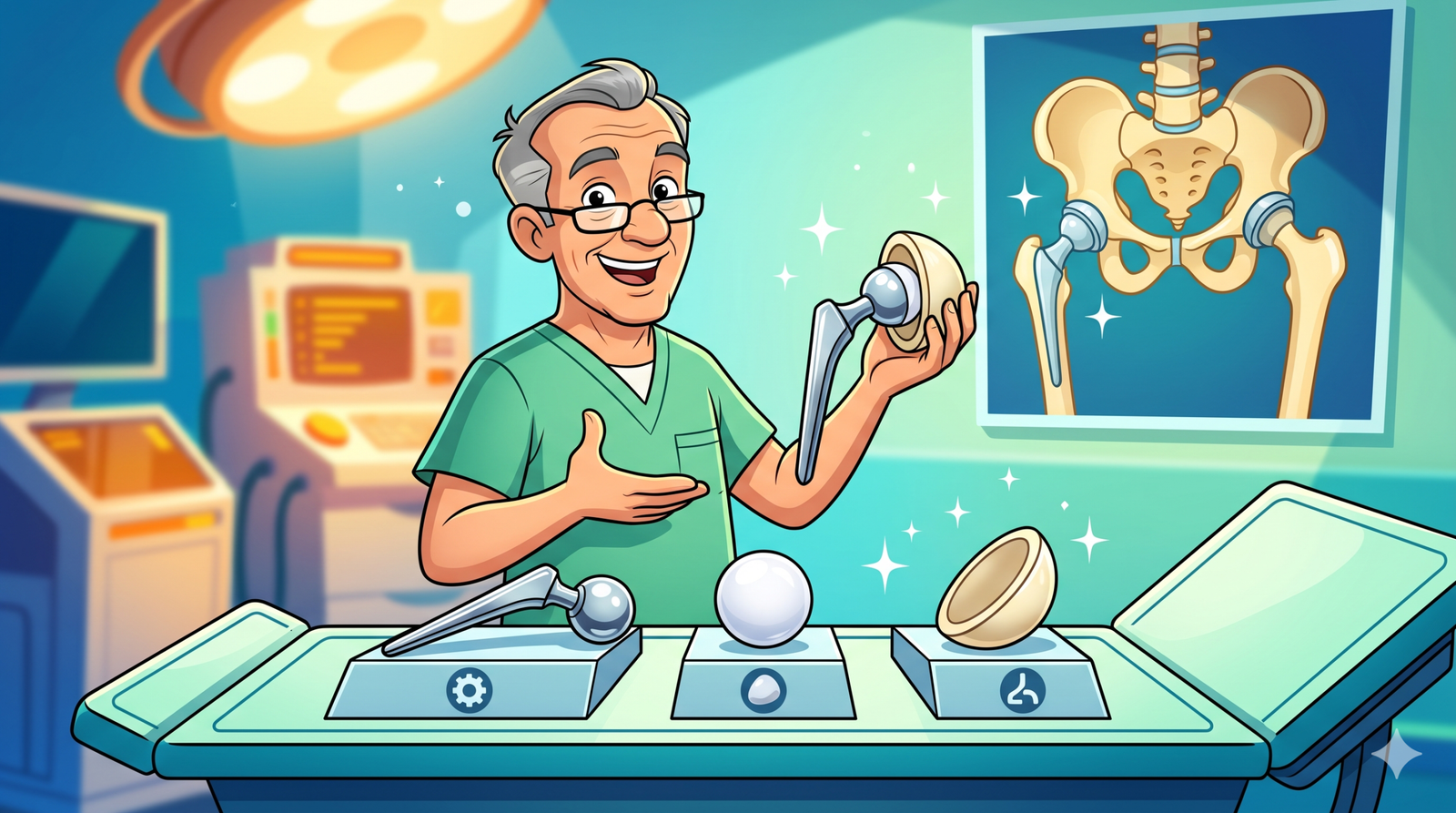 Artificial hip replacement implant and medical materials