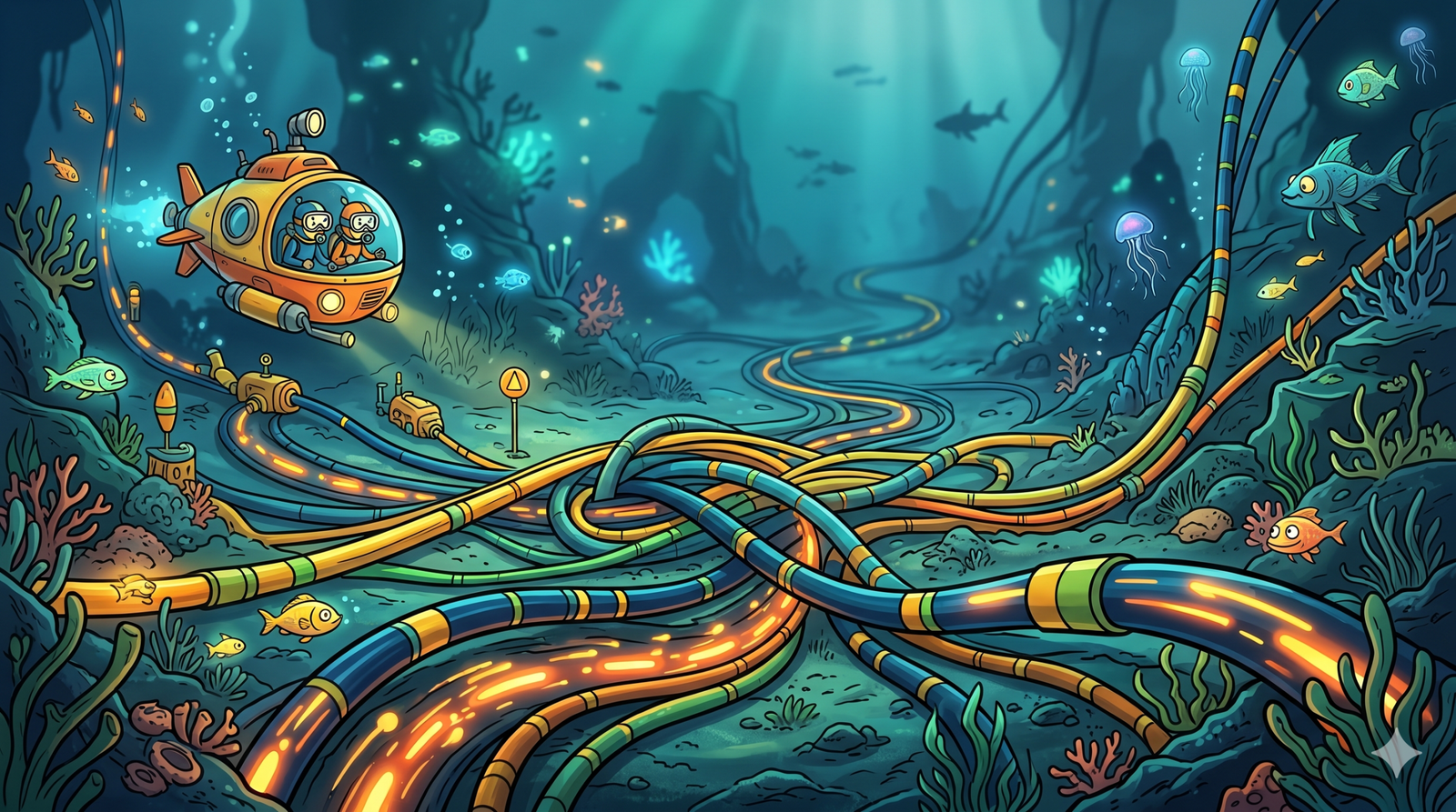 Deep blue ocean representing underwater Internet cables