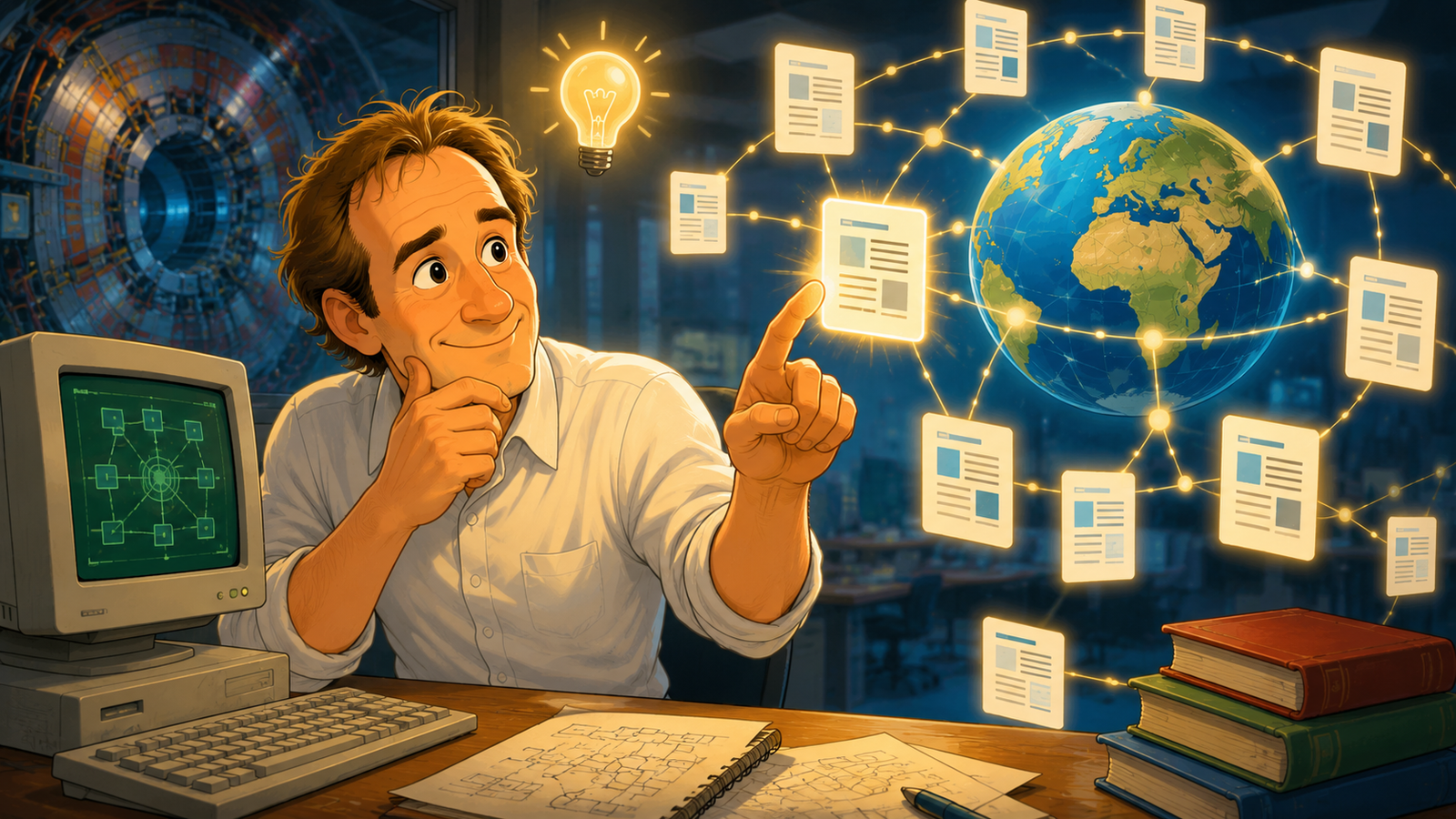 Early computer technology representing the birth of the World Wide Web