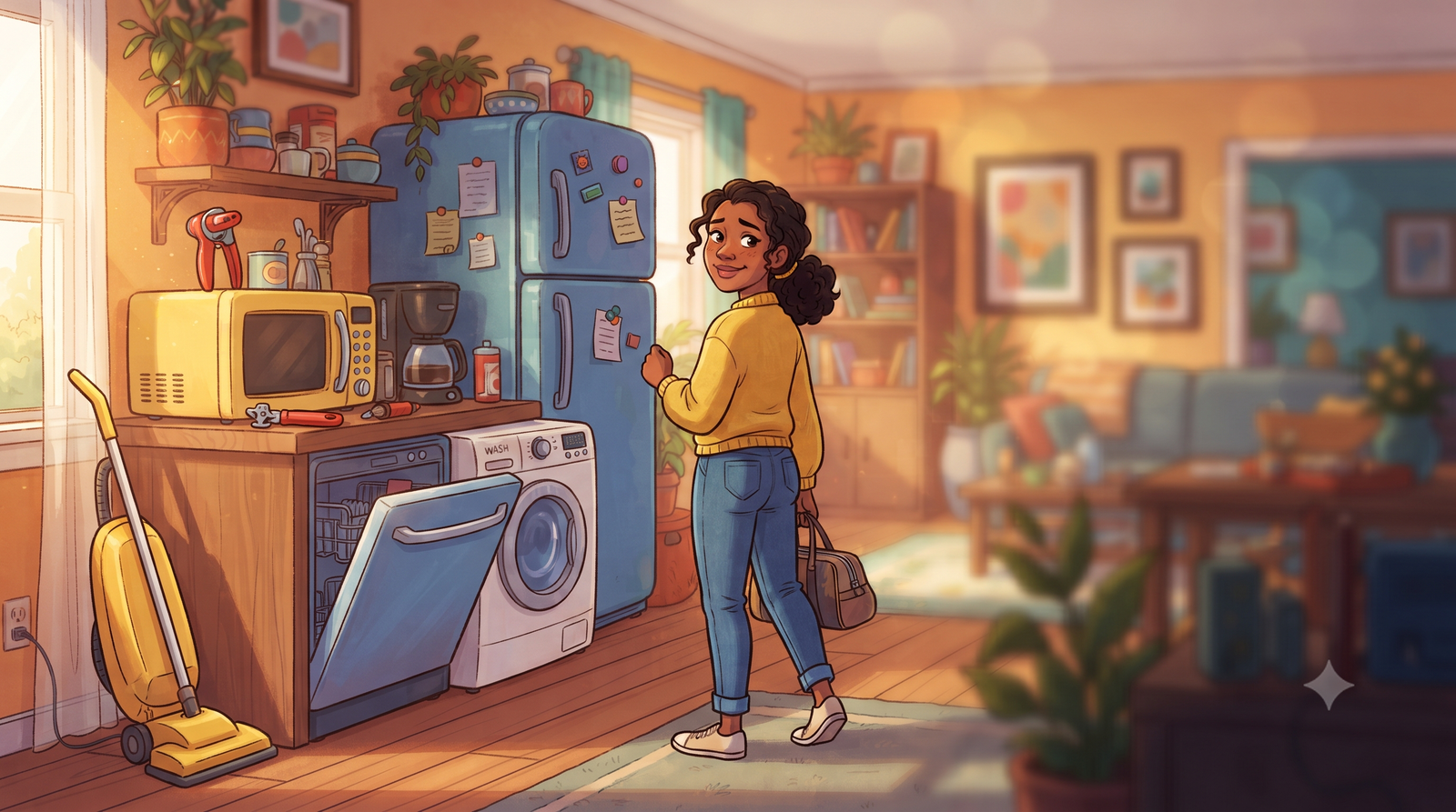 Collection of household appliances representing technological progress