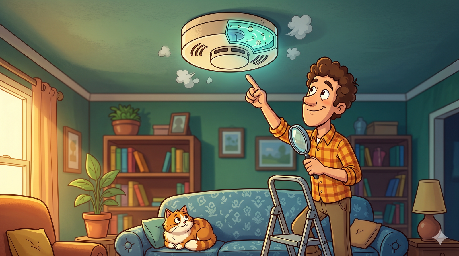 Smoke detector mounted on a ceiling