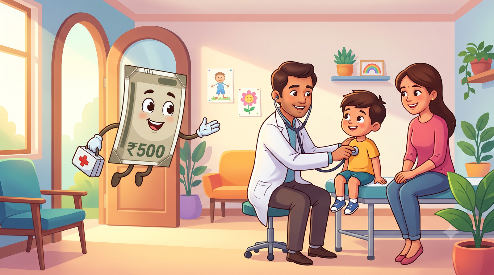 Adu and Roro discovering a doctor helping a patient at a clinic