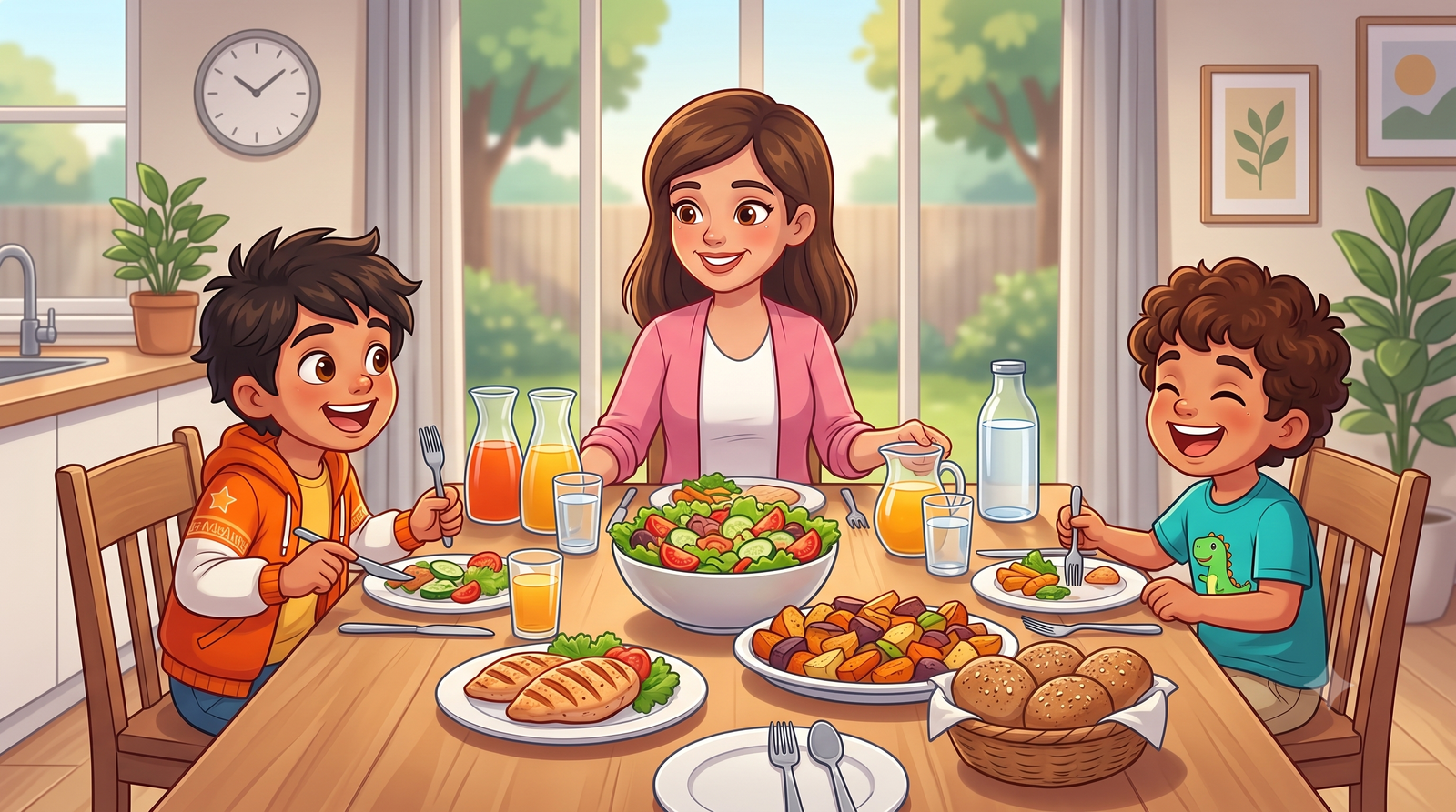 Family enjoying a healthy dinner together