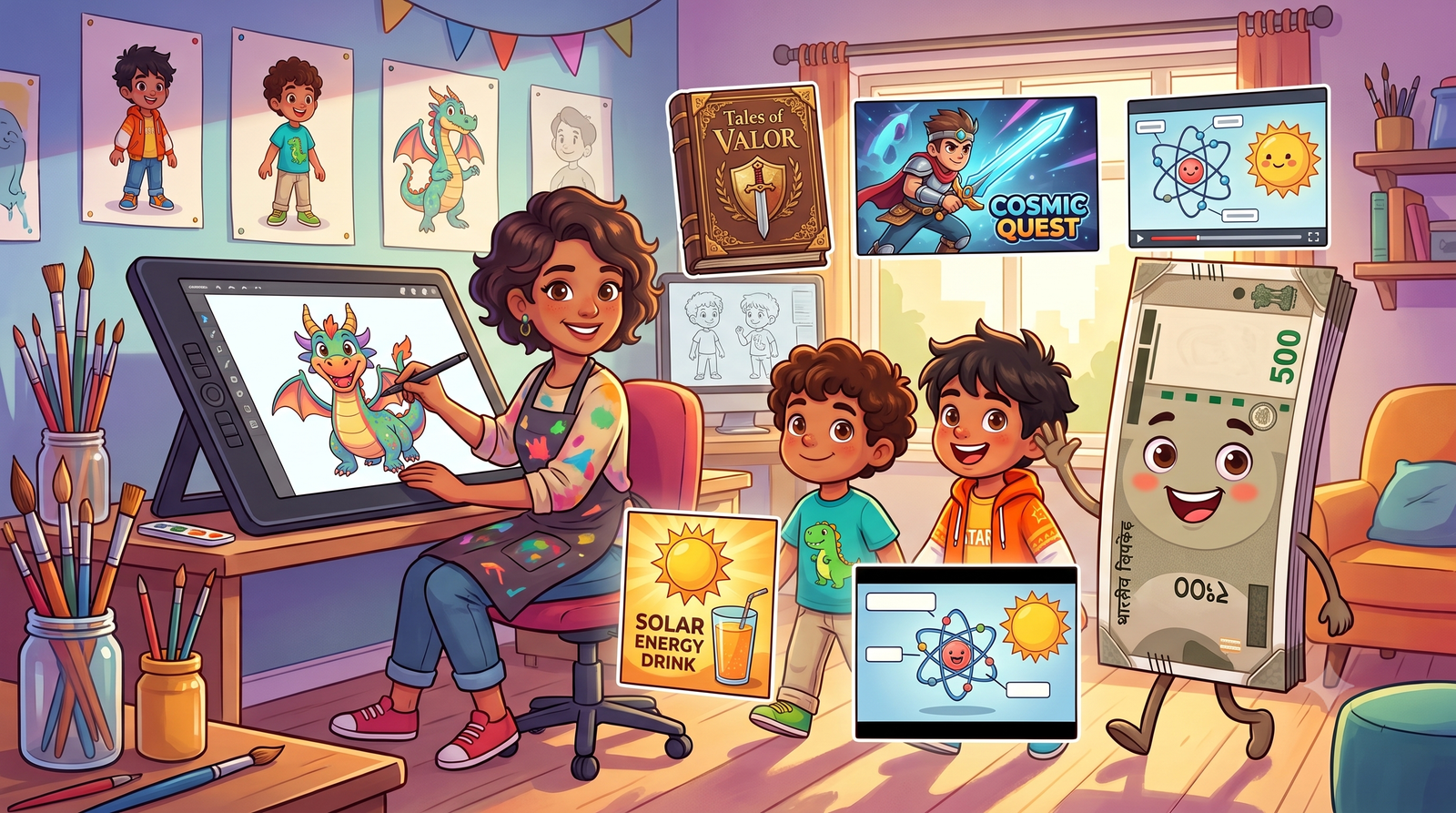 An artist working on illustrations, animation, and video game designs