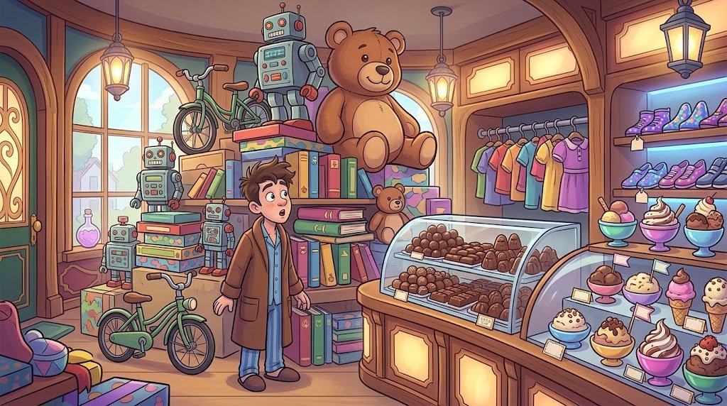 A child discovering that there is limited money to spend in the magical shop