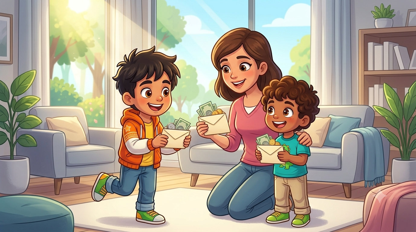 RoRow and Adoo receiving money from their mother
