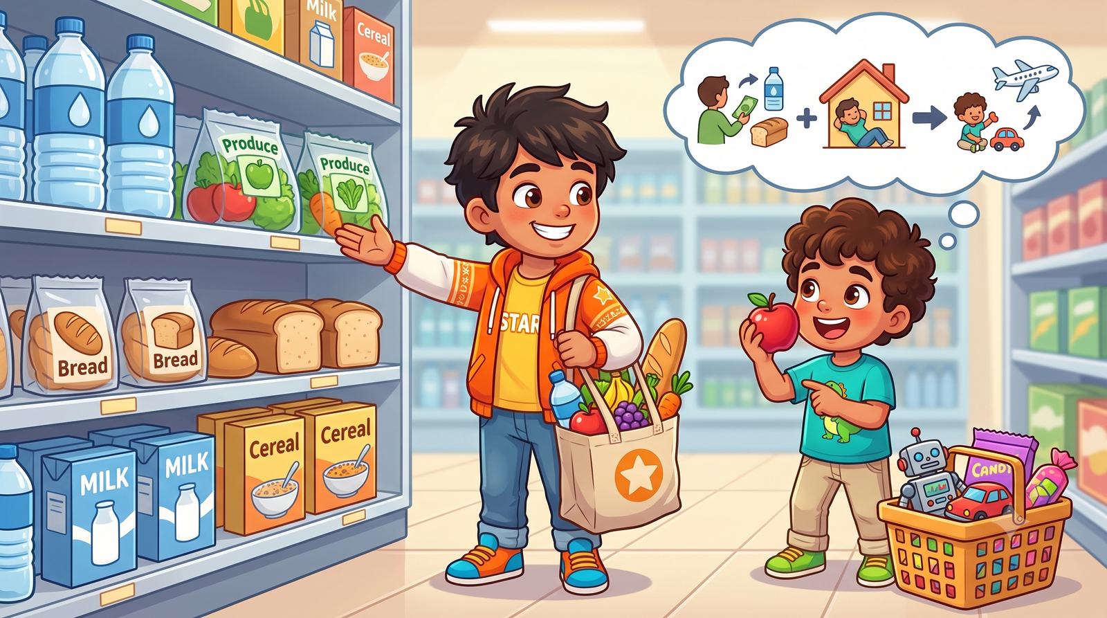 Children learning to put needs before wants when making money choices